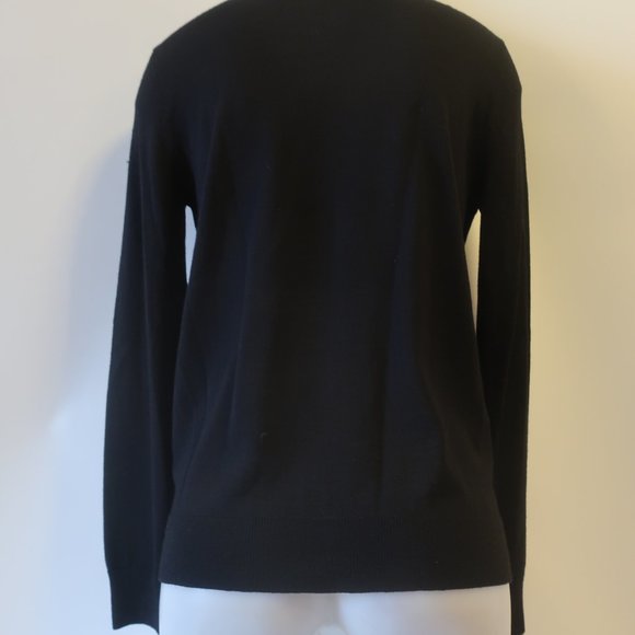 Womens DKNY Black Label Black Mixed Media Wool Leather Sweater M * - Picture 7 of 10